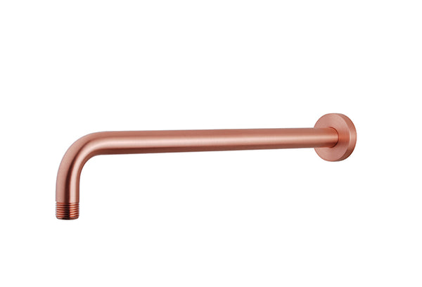 Wiesbaden gebogen douche-arm rond muur | 45cm | Geborsteld koper