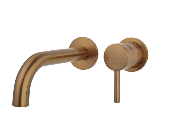 Grifo monomando para lavabo Caral con arranque en frío, PVD cobre bronce cepillado