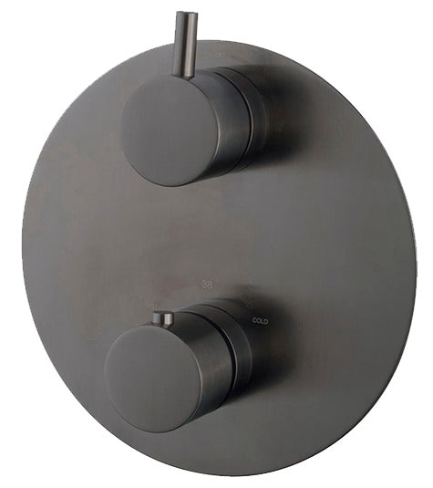 Caral afbouwdeel rond inbouwthermostaat 2 weg gunmetal PVD