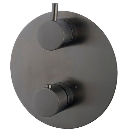 Caral afbouwdeel rond inbouwthermostaat 2 weg Gunmetal PVD - detailfoto