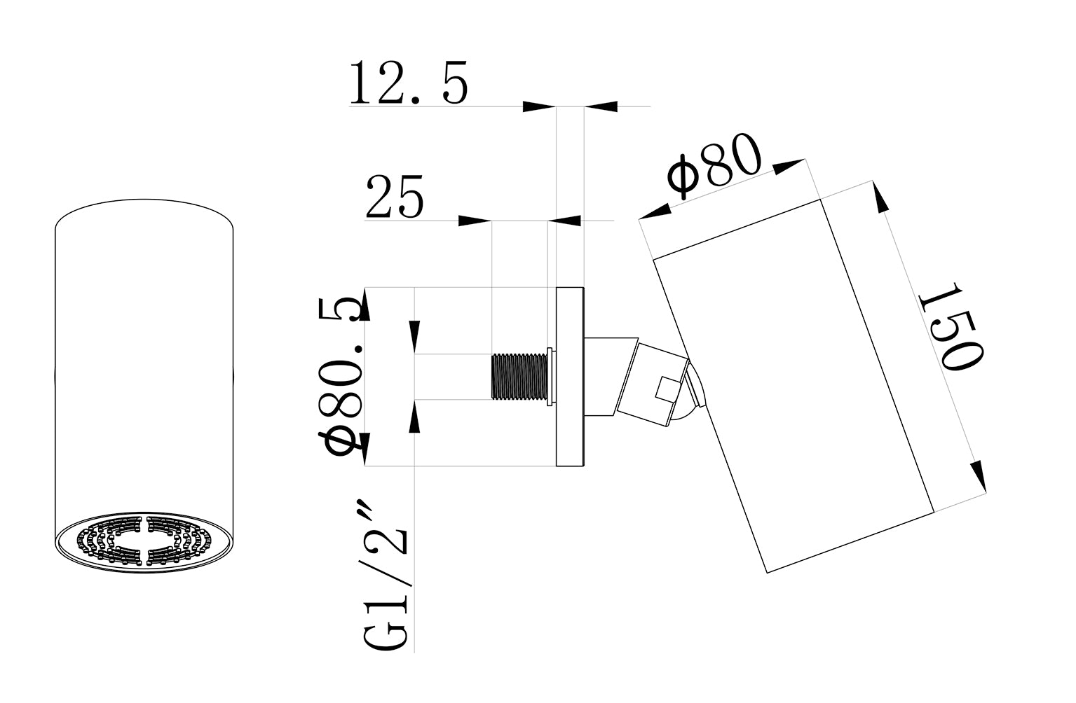 UniMatch Beam hoofddouche | 1 stand met muurbevestiging | Geborsteld staal PVD - WDtegels