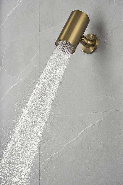 UniMatch Beam hoofddouche rond 1 stand met muurbevestiging geborsteld messing PVD