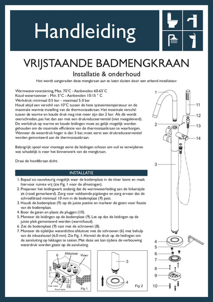 Wiesbaden Caral vrijstaande badmengkraan gunmetal - WDtegels