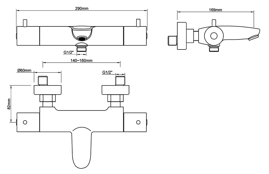 Caral thermostatic bath mixer tap gunmetal PVD
