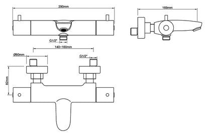 Caral thermostatic bath mixer tap gunmetal PVD