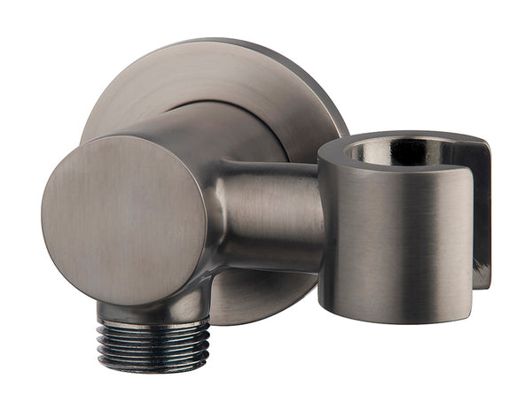 Codo de conexión a pared UniMatch con soporte de ducha de mano inclinable redondo de 1/2" en bronce PVD