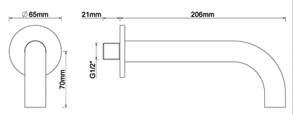 Caño de baño Caral redondo 20 cm 1/2" bronce PVD