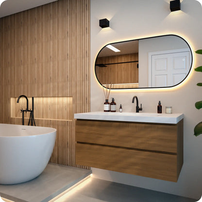 Badkamerspiegel - 120x60cm Ovaal - Zwart Frame