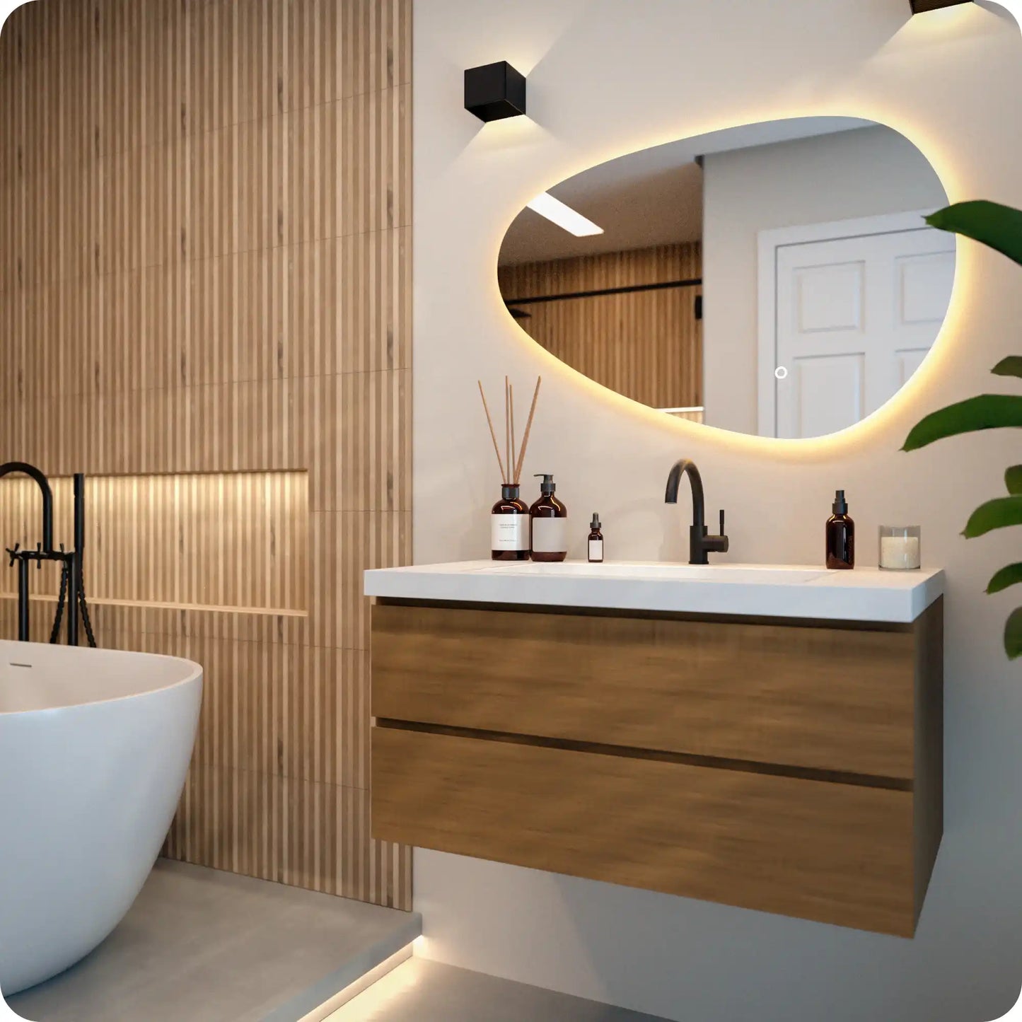 Badkamerspiegel - 90x60cm Asymmetrisch - Frameloos