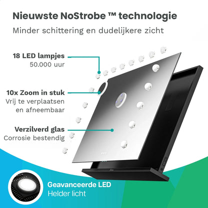 Hollywood Spiegel - Bluetooth Speakers - 80x60cm - Zwart