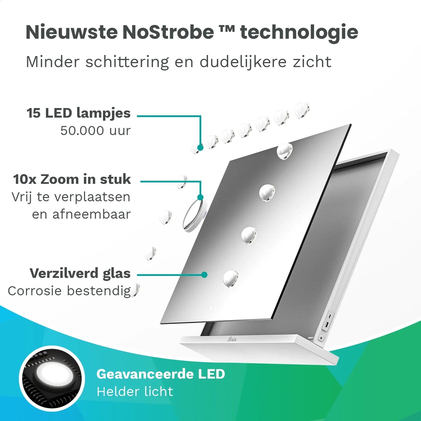 Hollywood Spiegel - Bluetooth Speakers - 58x48cm - Wit