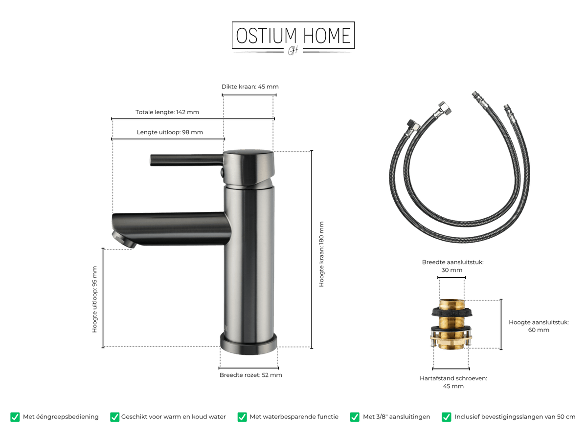 Atranti - Wastafelkraan Gun Metal - Warm/Koud
