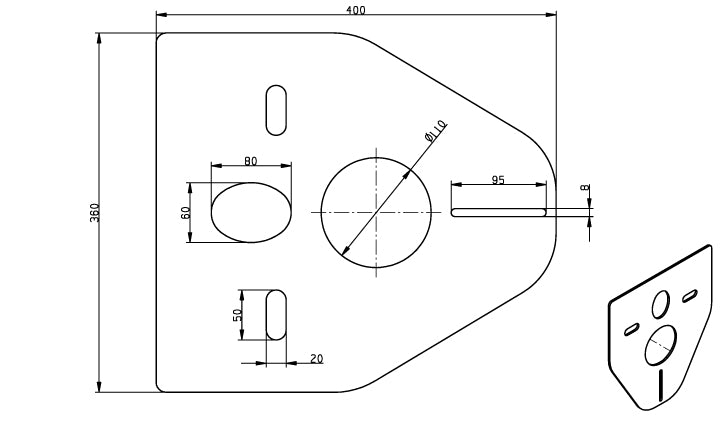 Maattekening Wandcloset isolatieset 400x360mm 5mm