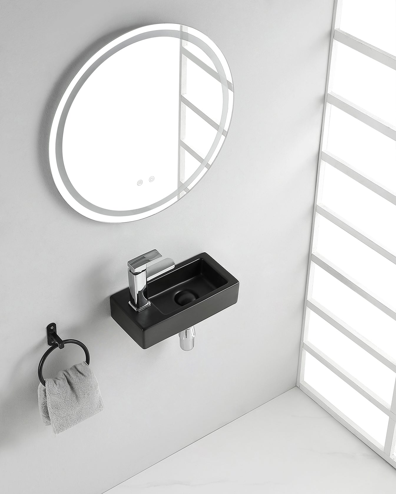 Rhea S mini fontein links 36,5 x 18 x 9 cm keramiek mat zwart - WDtegels