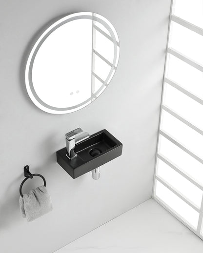 Rhea S mini fontein links 36,5 x 18 x 9 cm keramiek mat zwart - WDtegels