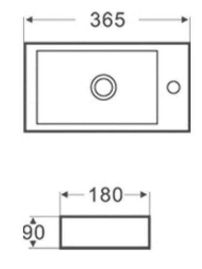 Wiesbaden Mini-Rhea rechts fontein 360x180x90 mat-zwart