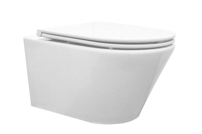 Wiesbaden Vesta Tornado flush wandcloset rimless met nano coating met Flatline toiletzitting softclose en quick release glans wit