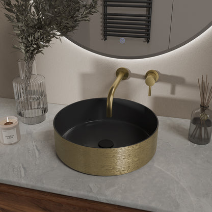 Mondri waskom rond 36 x 36 x 12 cm mat zwart/geborsteld goud - WDtegels