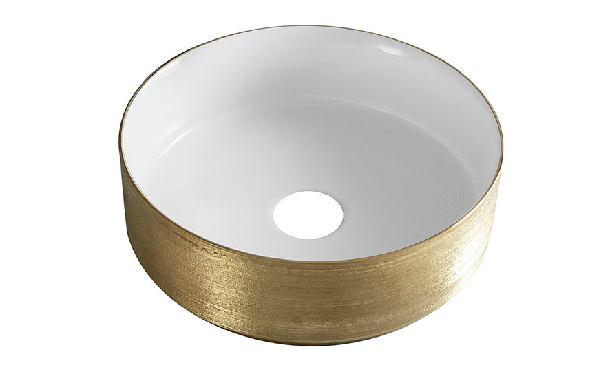 Mondri waskom rond 36 x 36 x 12 cm glans wit/geborsteld goud - WDtegels