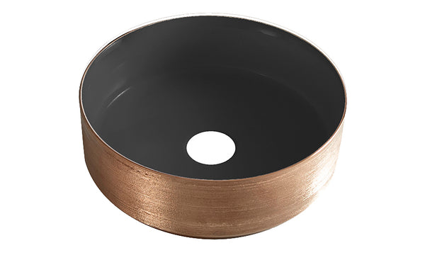 Mondri waskom rond | 36x36x12cm | Mat zwart/geborsteld brons koper