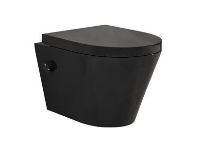 Vesta wandcloset rimless met bidetkraan koud water met Vesta toiletzitting mat zwart - WDtegels