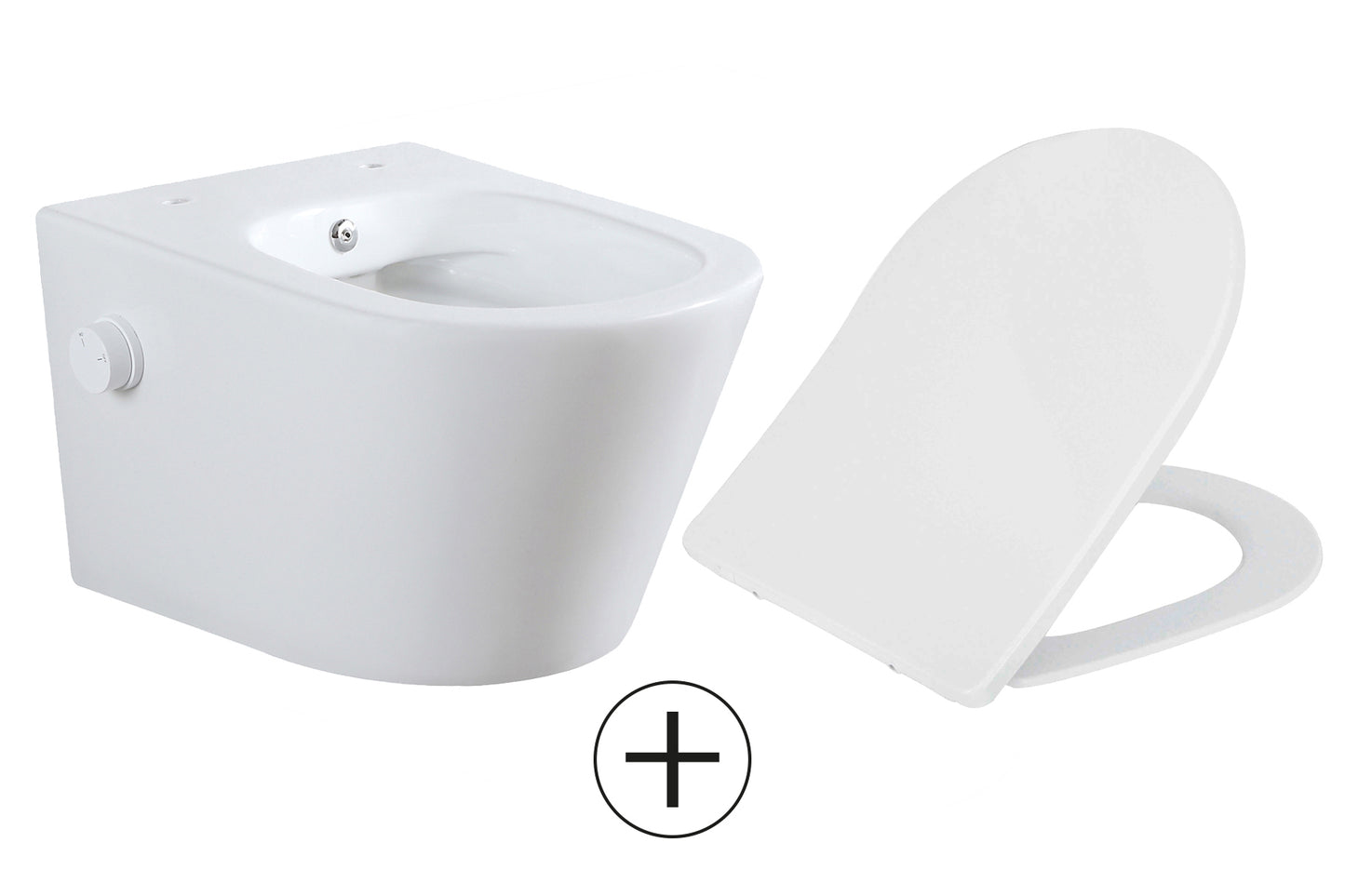 Vesta wandcloset rimless met bidetkraan koud water met Shade slim toiletzitting mat wit - WDtegels