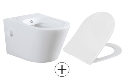 Vesta wandcloset rimless met bidetkraan koud water met Shade slim toiletzitting mat wit - WDtegels