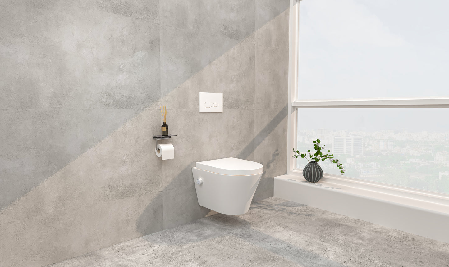 Vesta wandcloset rimless met bidetkraan warm koud water met Vesta toiletzitting glans wit - WDtegels