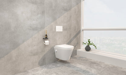 Vesta wandcloset rimless met bidetkraan warm koud water met Vesta toiletzitting glans wit - WDtegels