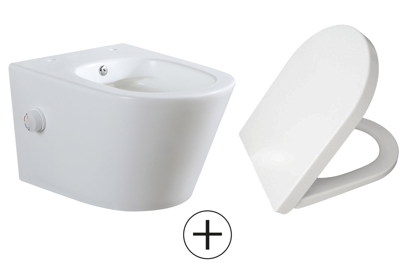 Vesta wandcloset rimless met bidetkraan warm koud water met Shade slim toiletzitting mat wit - WDtegels
