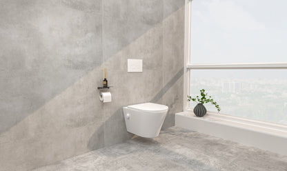 Vesta wandcloset rimless met bidetkraan warm koud water met Shade slim toiletzitting mat wit - WDtegels