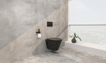 Vesta wandcloset rimless met bidetkraan warm koud water met Flatline toiletzitting mat zwart - WDtegels