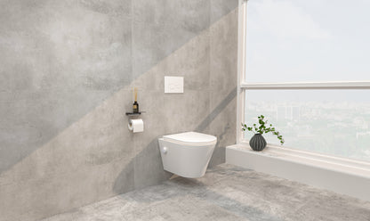 Vesta wandcloset rimless met bidetkraan warm koud water met Flatline toiletzitting mat wit - WDtegels