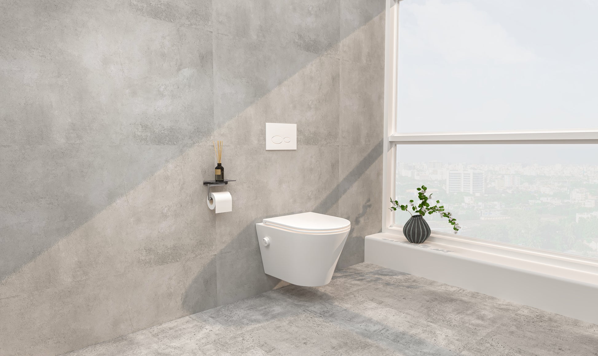 Vesta wandcloset rimless met bidetkraan koud water met Flatline toiletzitting mat wit - WDtegels