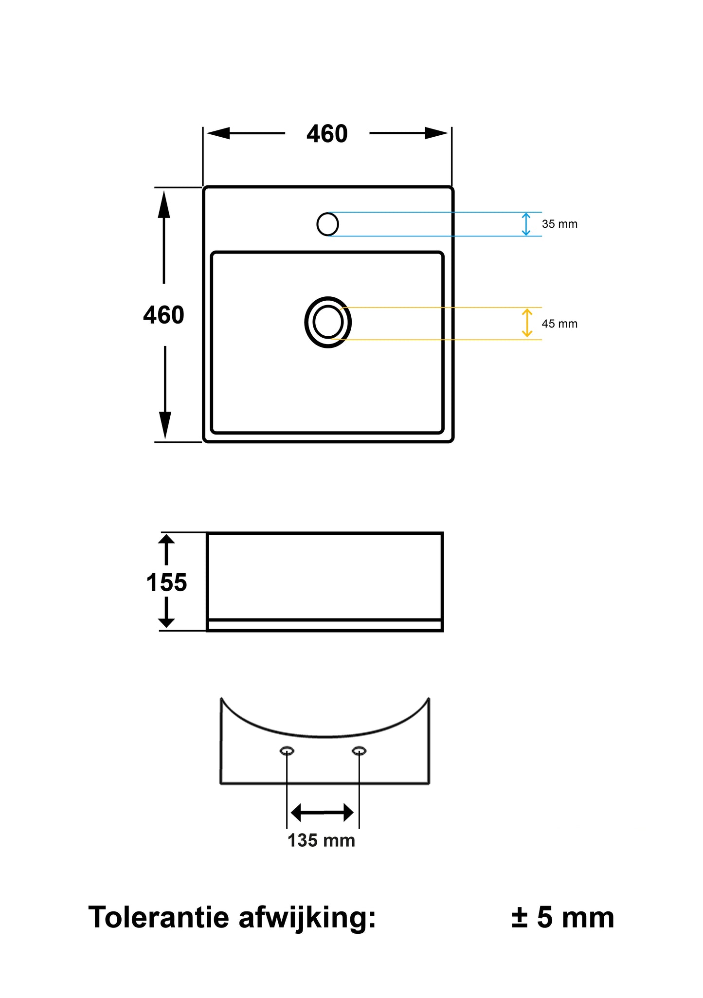 Larx washbasin square 46 x 46 x 16