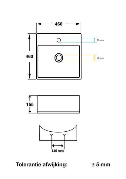 Larx washbasin square 46 x 46 x 16