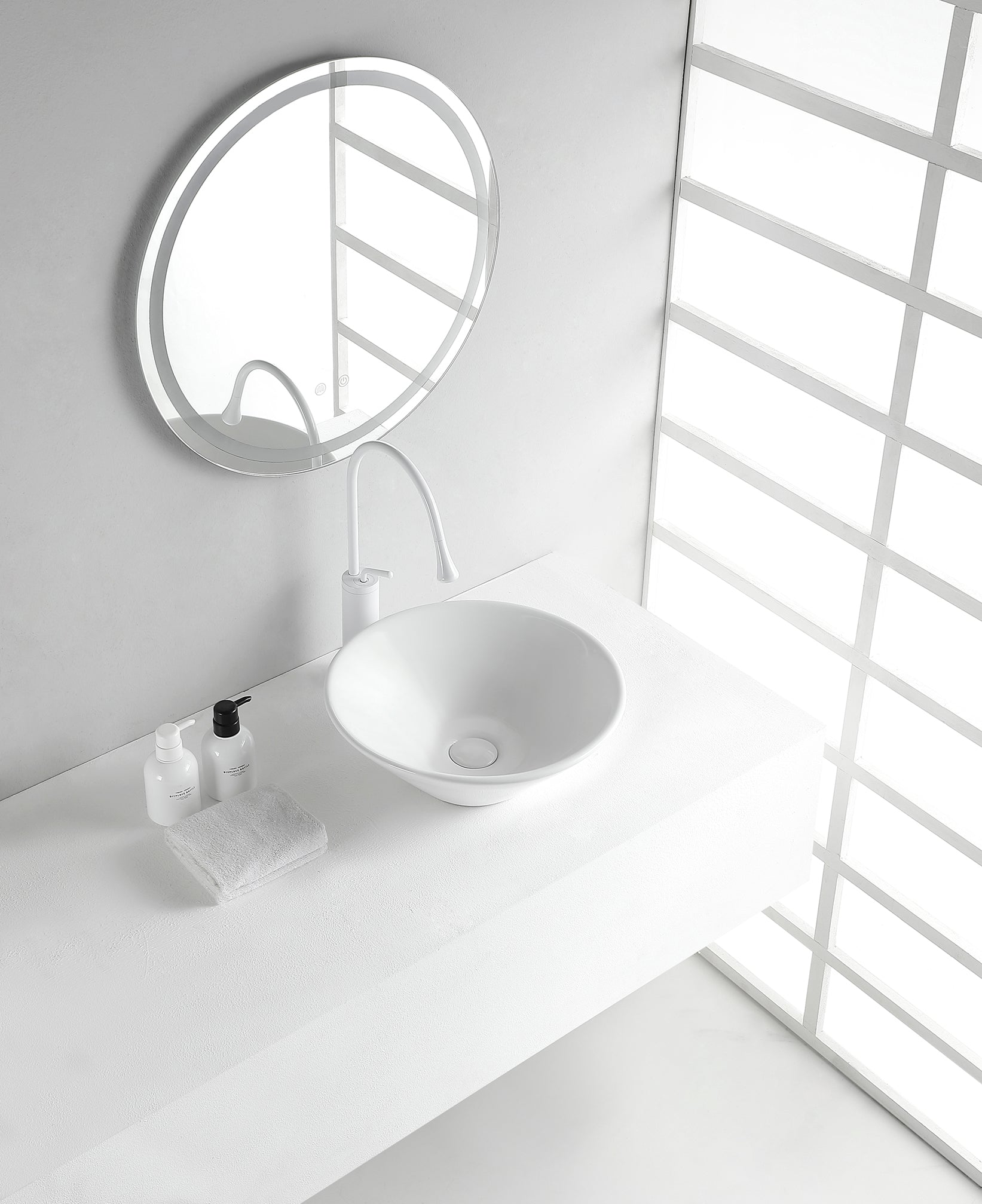 Circle waskom rond 42 x 15 cm keramiek glans wit - WDtegels