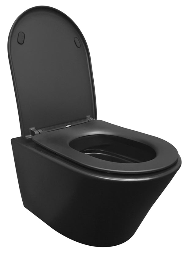 Vesta wandcloset rimless met Shade slim toiletzitting softclose en quick release mat zwart - WDtegels