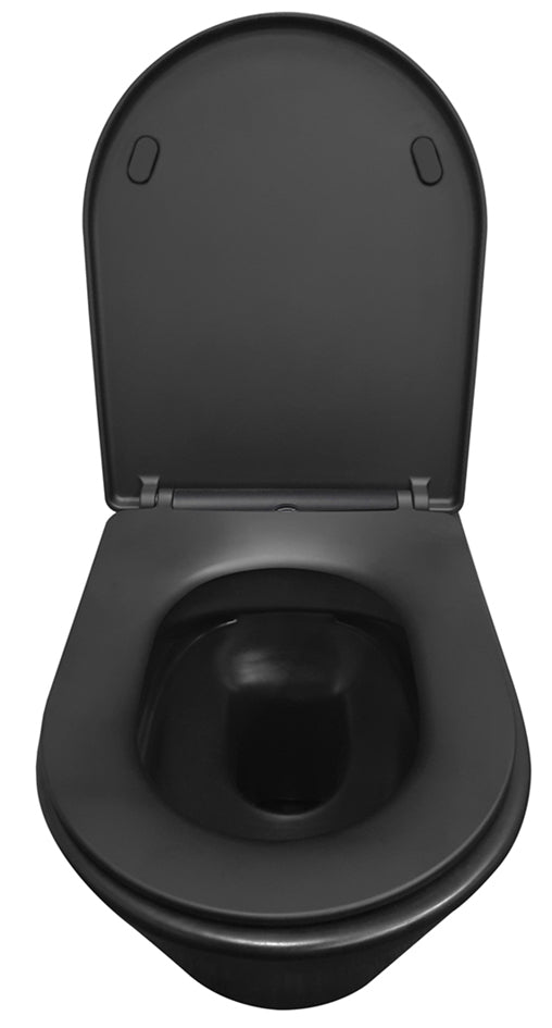 Vesta wandcloset rimless met Shade slim toiletzitting softclose en quick release mat zwart - WDtegels