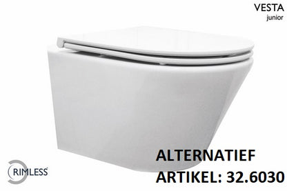 Vesta junior wandcloset rimless verkort met Flatline toiletzitting softclose en quick release glans wit