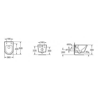 Vesta Rimless wandcloset 52 cm mat wit met Shade zitting mat zwart 8719743067493