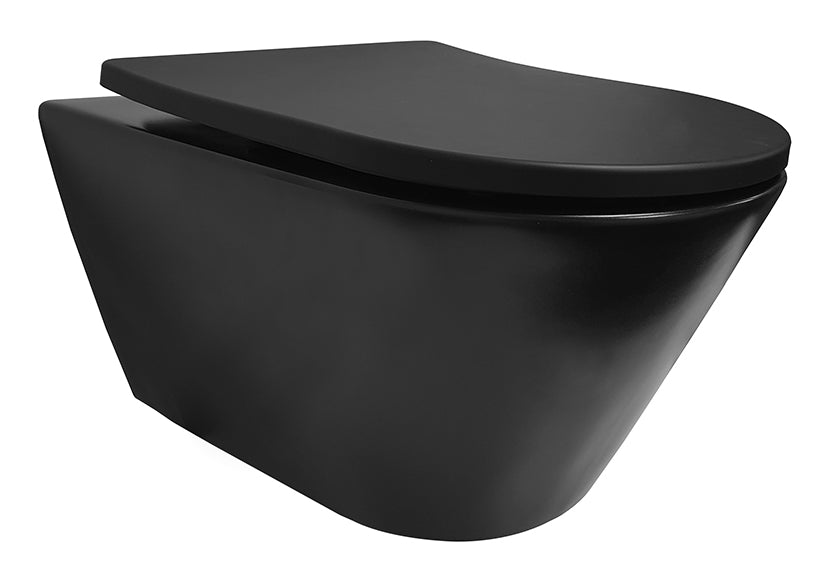 Stereo wandcloset rimless met Shade slim toiletzitting softclose en quick release mat zwart - WDtegels