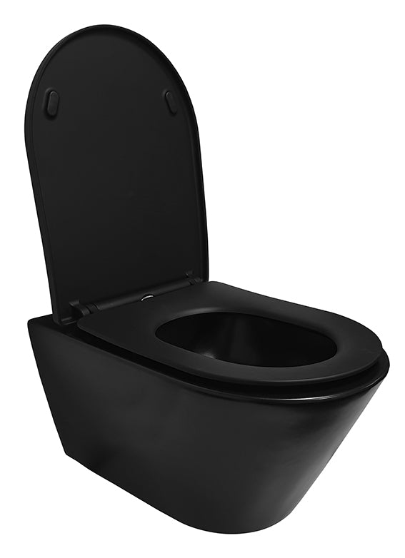 Stereo wandcloset rimless met Shade slim toiletzitting softclose en quick release mat zwart - WDtegels
