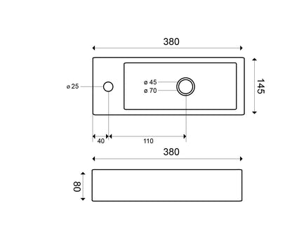 Trim mini fontein links | 38x14x8cm | Keramiek glans wit