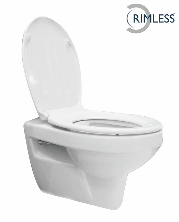 Trevi wall-mounted rimless toilet | Ultimo 3.0 toilet seat | Soft-close and quick release | Gloss white