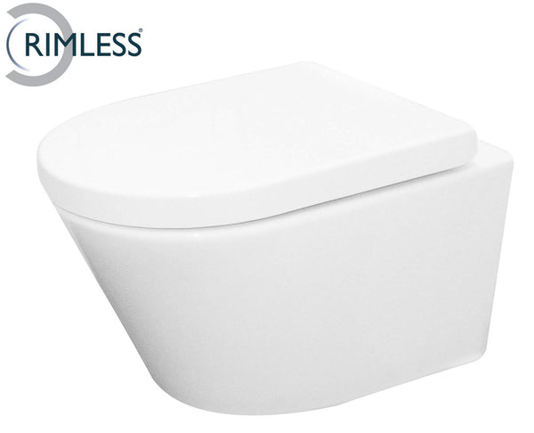 Vesta rimless wall-hung toilet | Vesta toilet seat | Soft-close and quick release | Gloss white