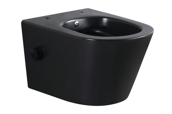 Vesta wall-hung rimless toilet with bidet tap | Hot and cold water | Matte black
