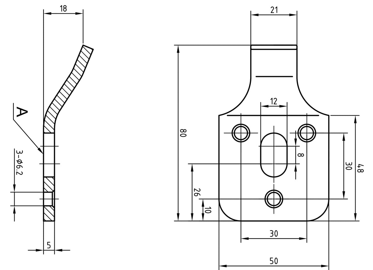 Lijntekening Set bevestigingshaken 1/2 inch voor wastafel