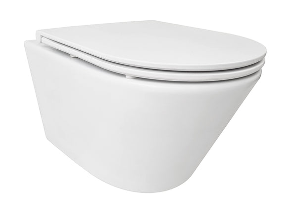Vesta Tornado flush wall-mounted toilet | Rimless | Flatline toilet seat | Soft close and quick release | Matt white