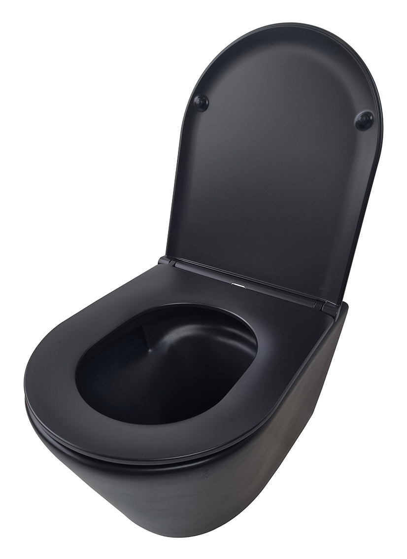 Vesta Tornado flush wandcloset rimless met Flatline toiletzitting softclose en quick release mat zwart - WDtegels